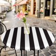 thumbnail image 3 of Stripe Black White Elastic Fitted Round Table Cover Geometric Waterproof Outdoor Tablecloth for Holiday Party, Picnic, Patio & Dining Fits Tables Up to 45"-54", 3 of 8