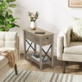 thumbnail image 3 of Side End Tables with Charging Station, BTMWAY Wood Side Table with Storage for Living Room, Farmhouse Modern Bedside Table with Flip Top, X-Shaped, Narrow End Table for Bedroom, Living Room, Gray, 3 of 9