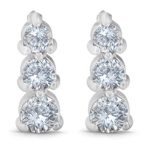 Boucles d'Oreilles en Diamant 3 Pierres 1/2 Ct, Or Blanc 14 K, Boucles d'Oreilles pour Femmes, 1/2 Po de Hauteur