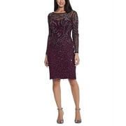 Short Sequin Cocktail Dress with Long Sleeves in Midnight Blue Size 16