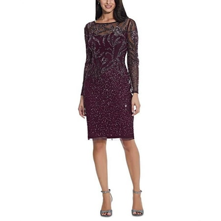 Short Sequin Cocktail Dress with Long Sleeves in Midnight Blue Size 16