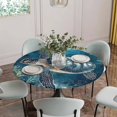 thumbnail image 5 of Nautical Sea Turtle Round Tablecloth for 36-44 Inch Tables, Fitted Table Cover with Elastic Edge, Coastal Vintage Ocean Shells Waterproof Outdoor Table Cloth Protector for Patio Garden Dinner Picnic, 5 of 9