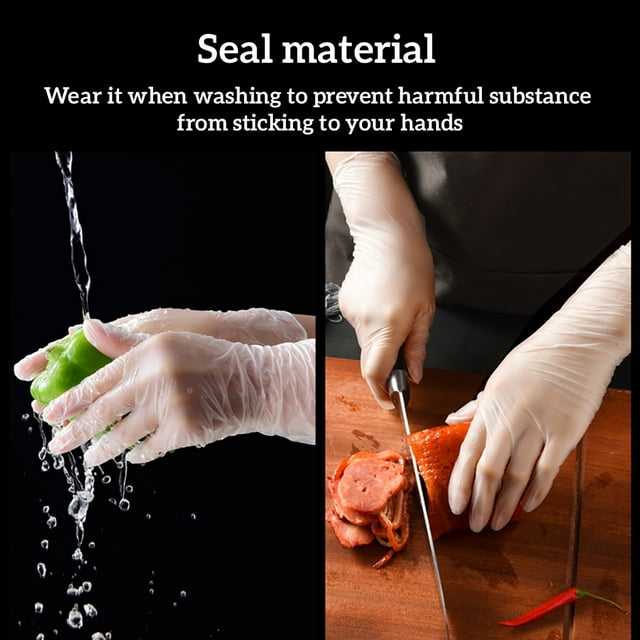 PVC Gloves One-time Clear Latex Gloves Powder Free Hand Protector for Kitchen Food Cooking, L ,Maoww