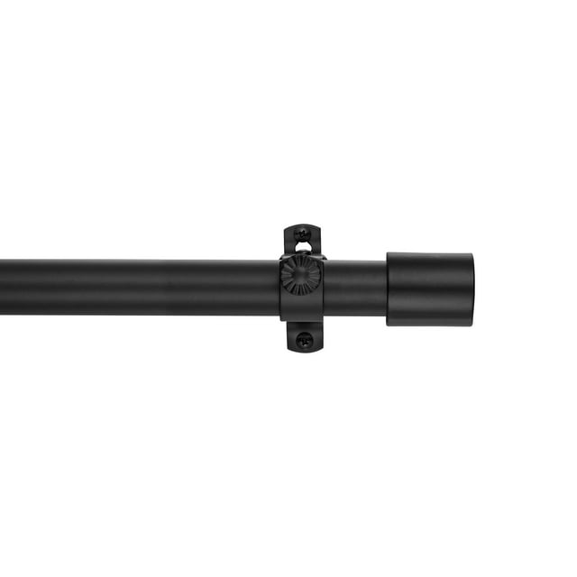 Tailor & Taylor Curtain Rod With Endcap Finials | Metal Telescopic Drapery Hardware Set | Adjustable Rod 18" to 36" Width with Y Style Bracket & Cup Finial | for Kitchen, Living Room & Windows (Black)