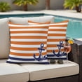 thumbnail image 4 of Anchor Orange Outdoor Waterproof Pillow Covers, Modern Navy Blue White Striped Nautical Decorative Square Throw Pillowcase Sofa Cushion Sham for Patio/Couch/Chair, 24"x24" 2 Pack, 4 of 8