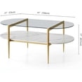 thumbnail image 2 of Rectangle Coffee Table Mid-Century Modern Design L W x H for Living Room - Structure Amber Glass Top and Walnut MDF Shelf Sleek Conical Metal Legs with Gold Finish, 2 of 9