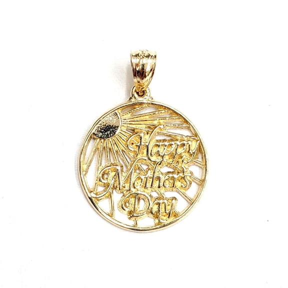New 14k yellow Gold happy Mothers day round Pendant 0.72" gift fine jewelry 1.9g