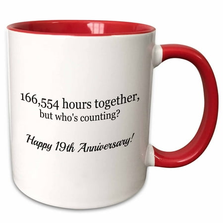 

3dRose Happy 19th Anniversary - 166554 hours together - Two Tone Red Mug 11-ounce
