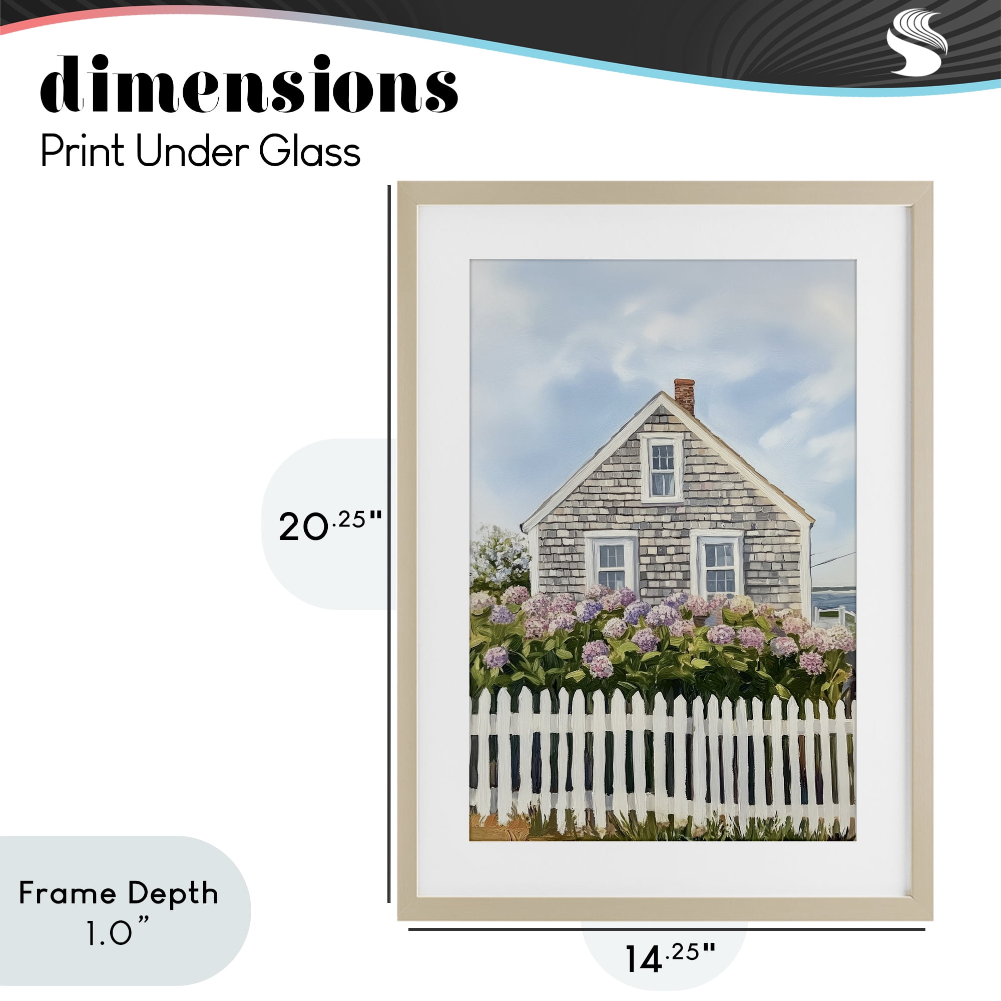 Stupell Industries Coastal Cottage Hydrangea Garden Birch Framed Print Under Glass, design by Sisi and Seb