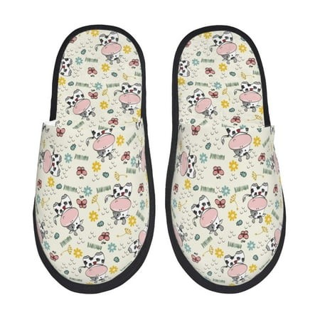 

Honeii Cute Cow print Slippers Memory Foam House Bedroom Slippers for Women and Men Fuzzy Plush Comfy Faux Fur Lined Slide Shoes-Large