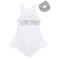 thumbnail image 4 of Kaerm Kids Girls Sequins Ballet Dance Leotard Dress Lyrical Latin Modern Dance Dress with Hair Tie White 8, 4 of 5