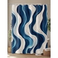 thumbnail image 4 of Fsddascl Geometric Blue Shower Curtain Set - 66" x 72" Washable Bathtub Curtain with 12 Hooks, Vintage White Stripe Coastal Sea Wave Waterproof Fabric Stall Shower Curtains for Bathroom/Bathtub, 4 of 6