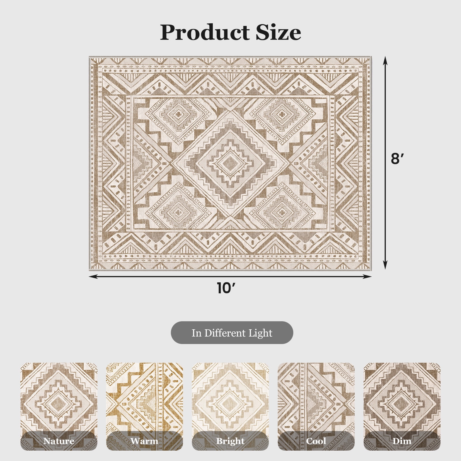 CHITOOMA 8'x10' Area Rugs for Living Room, Washable Boho Moroccan Rug Soft Vintage Distressed Geometric Tribal Area Rug for Bedroom Dining Room Office with Non-Slip Backing, Stain Resistant Non-Shed