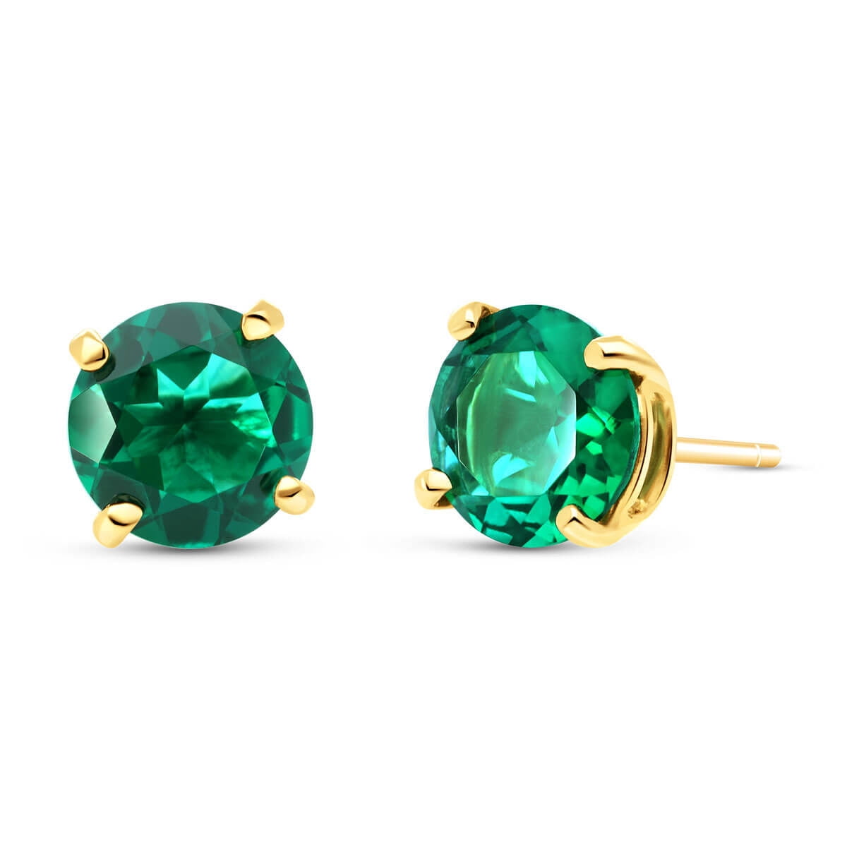 Galaxy Gold 14K Solid Gold 2 Carat Natural Emerald Stud Earrings for Women - Yellow Gold Fine Jewelry