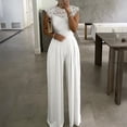 thumbnail image 2 of Women's Lace Cap Sleeve Wide Leg Jumpsuit Elegant High Neck Dressy Party Outfit, 2 of 6