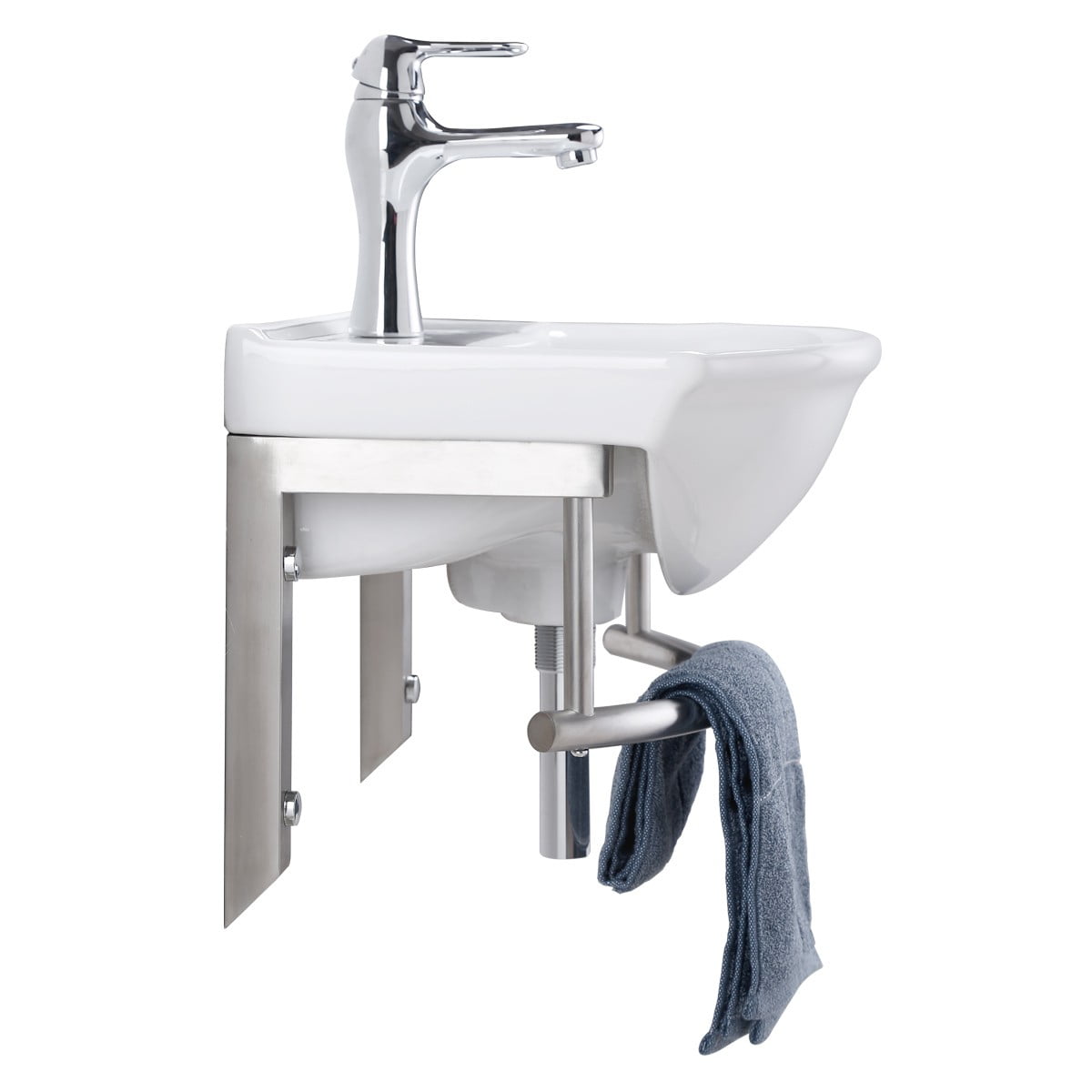 Ridge Small Wall Mounted Bathroom Sink 17 3/4" White w/Faucet Drain Towel Bar and Overflow Renovators Supply