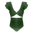 thumbnail image 3 of Maillot de Bain à Taille Haute pour Femme, Col en V, Découpes, Volants, P-L, 3 of 5