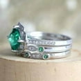 thumbnail image 3 of Silverdia Cushion Cut Lab Created Emerald His & Her Trio Ring Set 14K White Gold Finish, 3 of 4