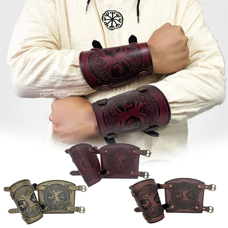 BINYOU 1pair Medieval Bracers Leather Bracers Adjustable Arm