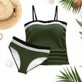 thumbnail image 3 of POUNOO Womens Tankini Swimsuits Slim Fit Strapless Color Block Stripe Ruched Detail High Waist Bathing Suits Beach Vacation Style Swimwear Gift, 3 of 5