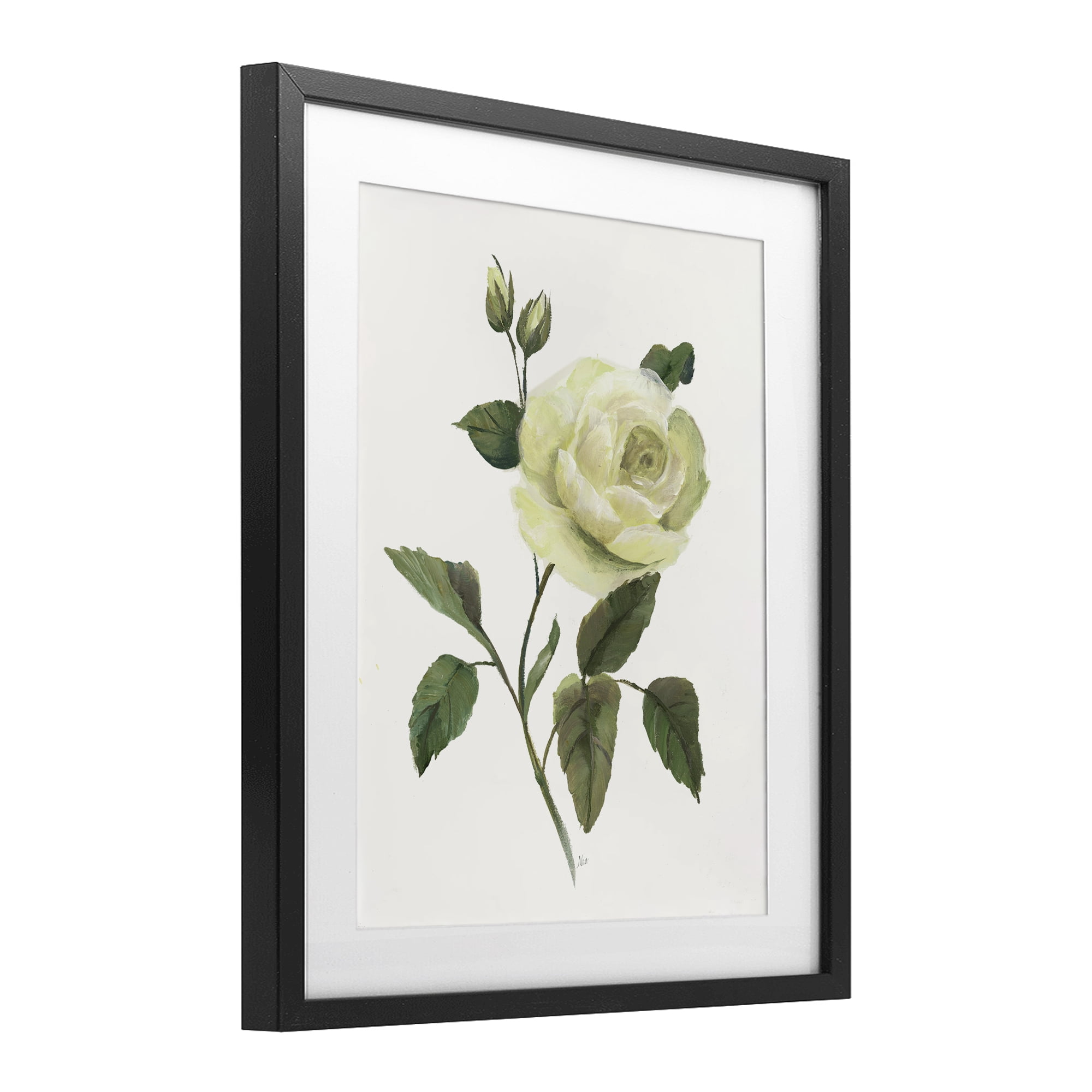 Stupell Industries Cream Garden Rose with Buds Black Framed Print Under Glass, design by Nan
