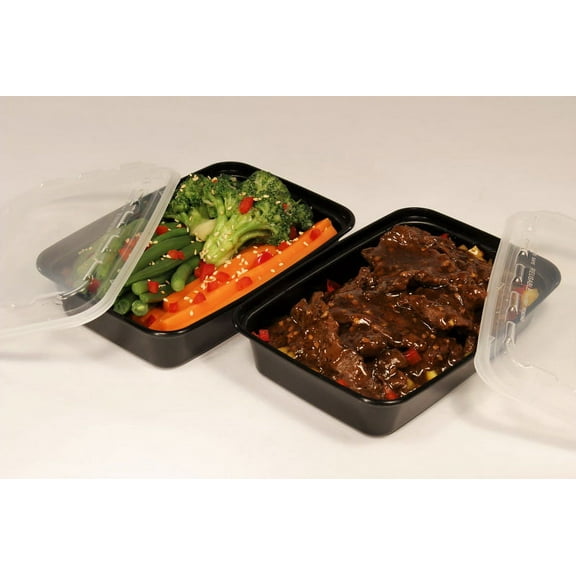 (Price/Case)Cubeware 16 Ounce Rectangular Container Black Base With Clear Lid 150 Per Pack - 1 Per Case
