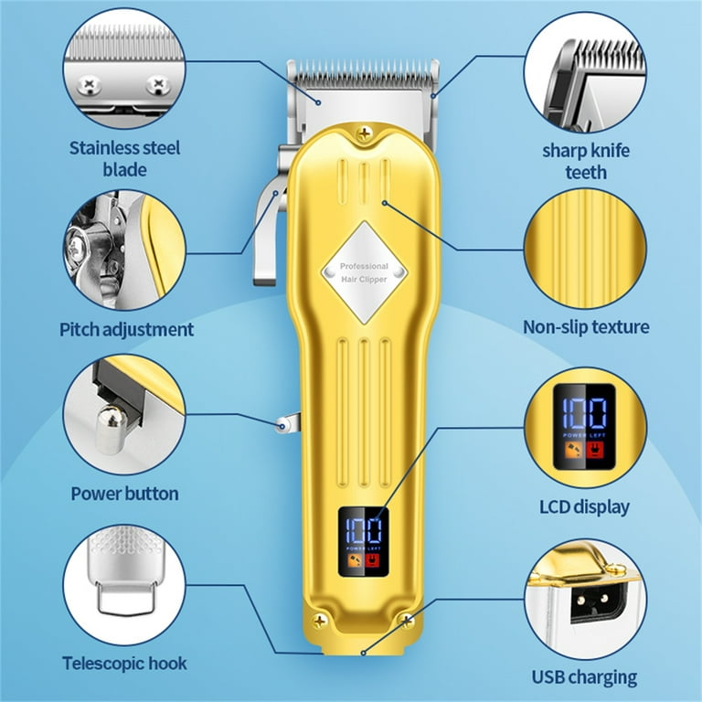 RUTAWZ Hair Clippers for Men Professional Cordless, Beard Trimmer & Nose Trimmer Set, Clippers and Trimmers Kit with LCD Display, Golden
