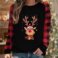 thumbnail image 2 of Merry Christmas Sweatshirt Womens Funny Xmas Elk Printed Plaid Raglan Long Sleeve Pullover Sweater Festivel Costume, 2 of 4