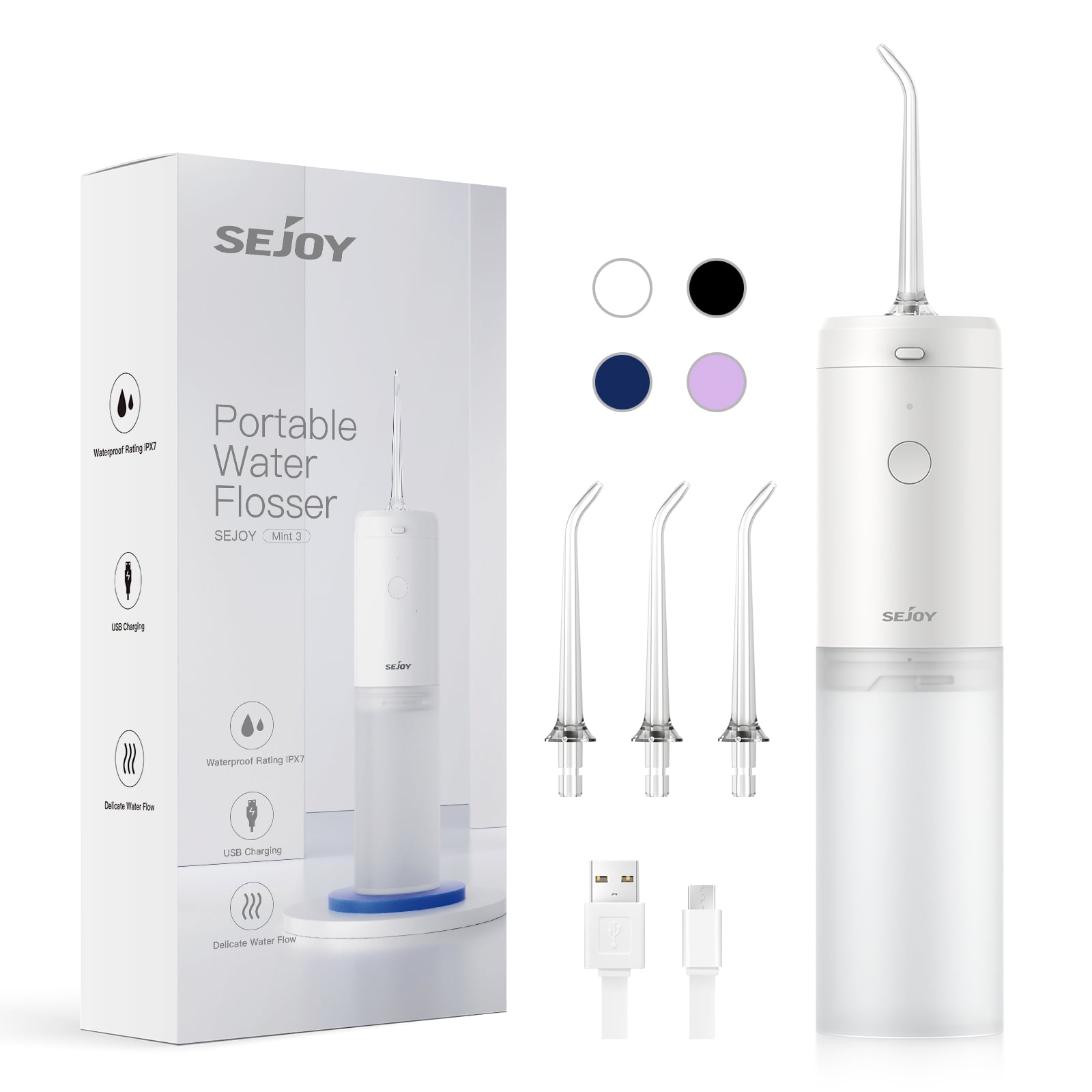 Sejoy Cordless Water Flosser, Portable Oral Irrigator Rechargeable Teeth Cleaner, IPX7