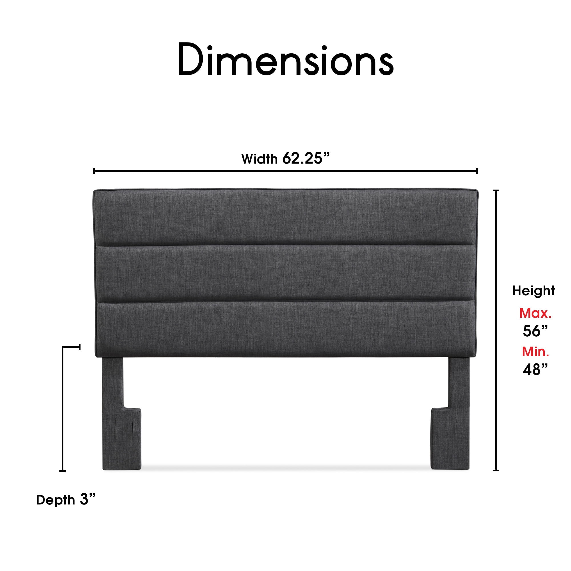 Serta Palisades Tufted Upholstered Queen Size Adjustable Headboard, Charcoal Gray