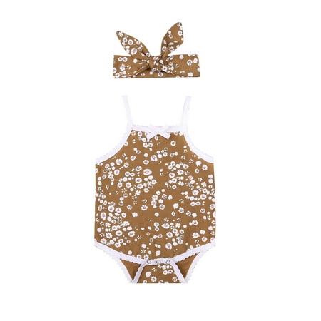 

One opening Girl s Two Piece Set Newborn s Square Neck Romper Hair Band