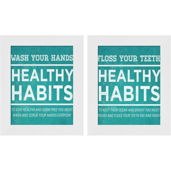 Great Art Now Healthy Habits by SD Graphics Studio, 2 Piece Framed Art Set Each 10"W x 12"H