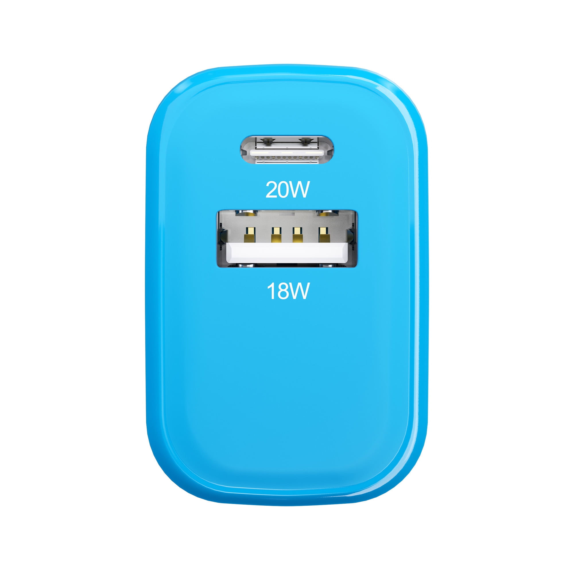 Powertek 20W USB-C PD + USB-A Dual Port Wall Charger, Blue