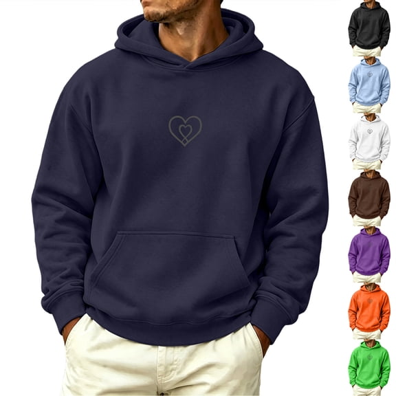 Goodtrade8 Hooded Winter Hoodies for Men Athletic Pullover Sweatshirt with Pocket Casual Long Sleeve Soft Print Men Tops