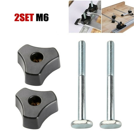 

2Set M6 T-Track Bolts Knobs T Slot Bolts and Knobs Clamps for Woodworking Jigs