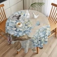thumbnail image 3 of Rustic Flowers Round Tablecloth 60 inches Spring Blue Hydrangea Butterfly Floral Old Newspaper Texture Waterproof Oil-Proof Table Cloth Round Table Cover for Holiday Party Picnic Dinner Decor, 3 of 9