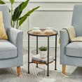 thumbnail image 4 of Round Side Table with Tempered Glass Top - Rustic Brown Accent Table, 4 of 9
