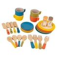 thumbnail image 3 of Platos de juguete de madera, juego de platos, cubiertos, tenedores, tazas educativas, platos de juego para niños Montessori para niños de 3, 4, 5 y 6, 3 of 10