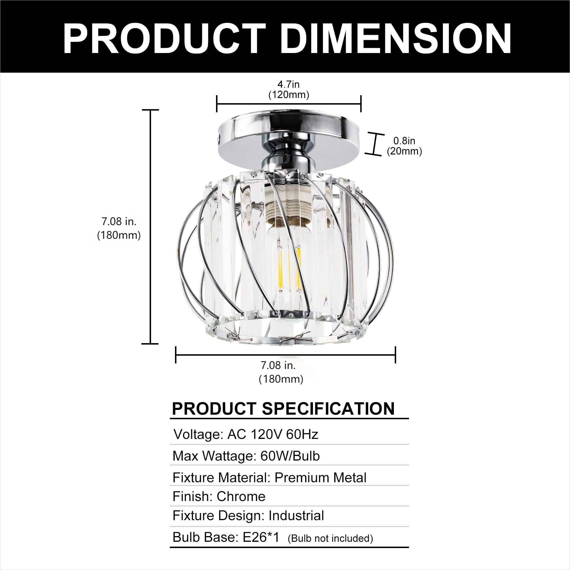 YANSUN 7 in 1 Light Silver Modern Semi Flush Mount Ceiling Light with Crystal Shade for Foyer, Bedroom, Dining Room, and Closets Lighting