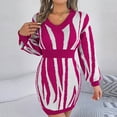 thumbnail image 2 of Lovskoo Sweater Dress for Women Trendy Casual Long Sleeve Bodycon Dress V-Neck Ladies Print Outing Dresses Hot Pink, 2 of 8