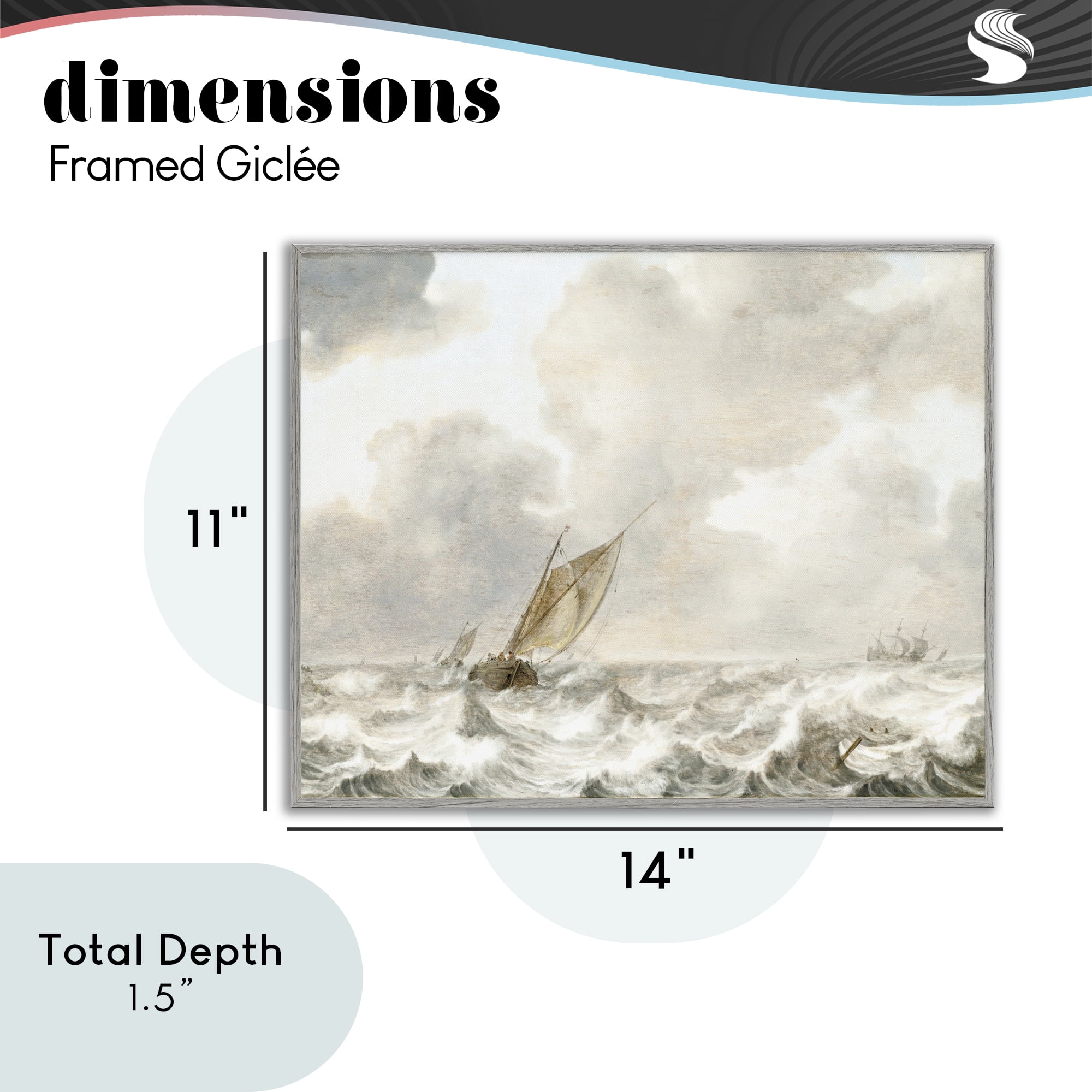 Stupell Industries Vintage Stormy Seas Gray Framed Giclee Art, design by Leah Straatsma