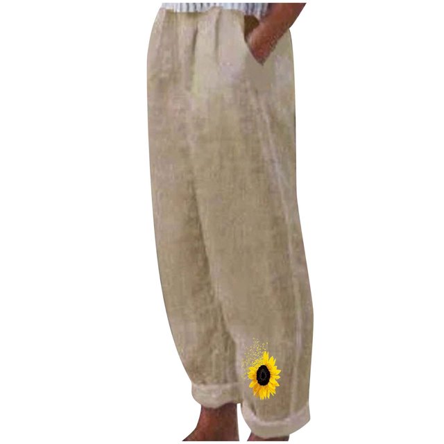 VEKDONE Pantalon Long en Lin pour Femmes Kaki TTG