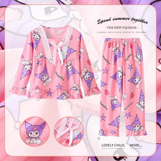 Conjunto de pijamas Kawaii Sanrio para niños y mujeres, ropa de dormir para el hogar, Anime Kitty Melody Cinnamoroll, pantalones de manga larga, Primavera