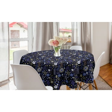 Floral Round Tablecloth, Ecological Botanical Composition of Flowers Leaves, Circle Table Cloth Cover for Dining Room Kitchen Decor, 60", Quartz Cocoa, by Ambesonne
