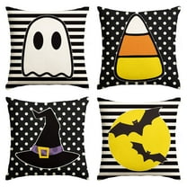 Sm:)e Polka Dot Stripe Bat Ghost Halloween Throw Pillow Covers 4-Pack 18 x 18 Inch