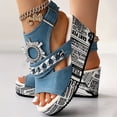 thumbnail image 2 of EHQJNJ Female Sandals Women Heels Wide Large Size Wedge Heel Denim Round Head Fish Mouth Sandals Comfortable Versatile Rhinestone High Heels Women's Sandals Dressy Womens Sandals Dressy Wide Width, 2 of 7