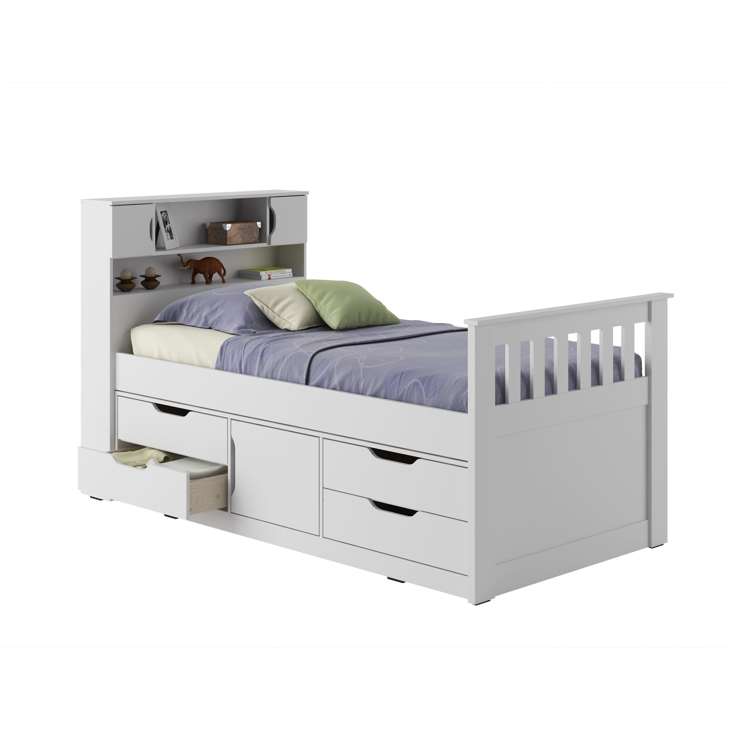 Corliving Madison Twin Single Captain S, Solid Wood Captain’s Bed Twin