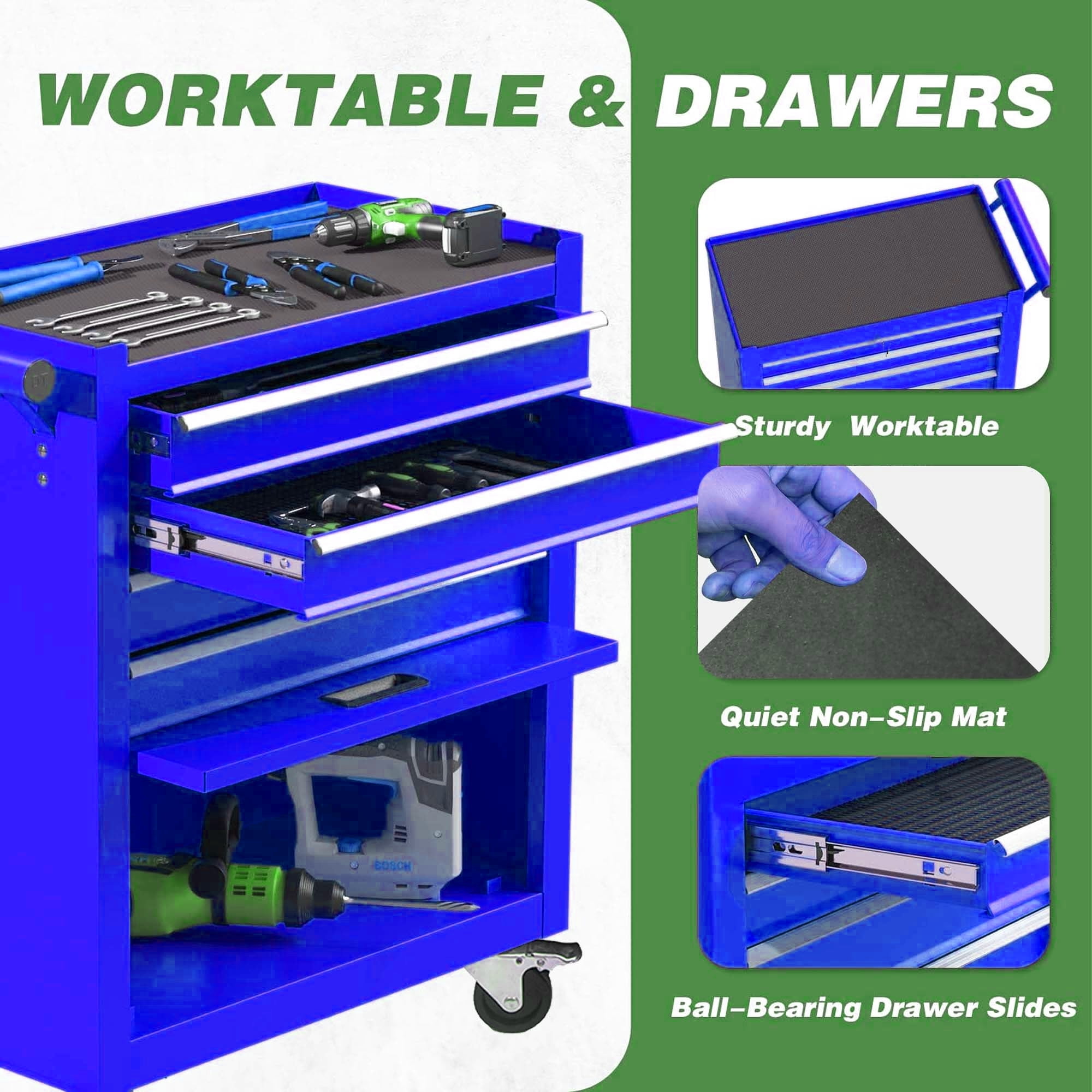 POVANLI  4-Drawer Rolling Tool Chest with Wheels Multifunctional Tool Chest Portable Tool Storage Cabinet with Locking System for Garage Workshop Warehouse Repair Shop