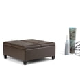 thumbnail image 4 of Ellis 36 inch Wide Contemporary Square Coffee Table Storage Ottoman in Chocolate Brown Vegan Leather, 4 of 6