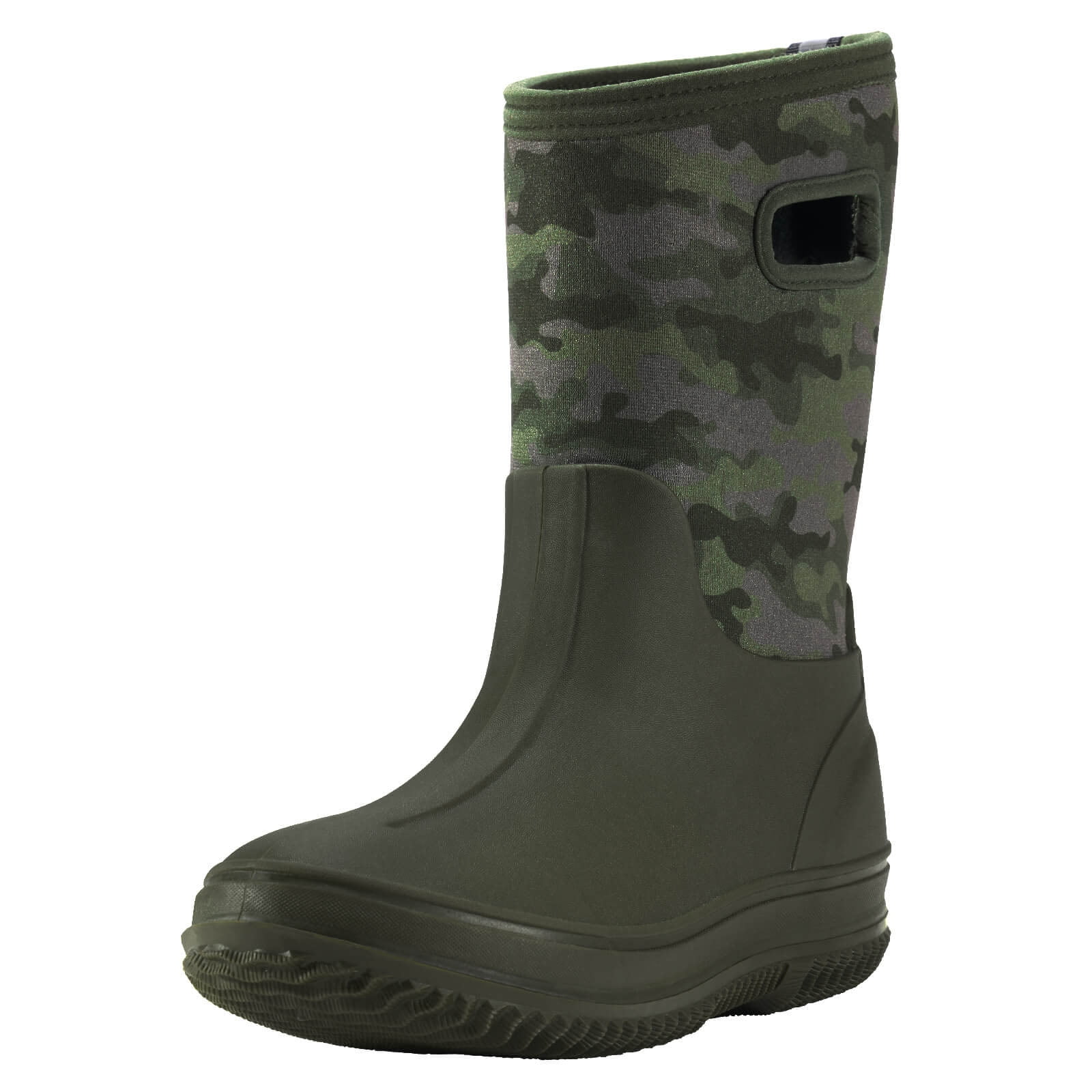 HISEA Kids Rain Boots for Boys Girls, Waterproof Insulated Rubber Neoprene Boots, Seamless Outdoor Boots with Handles Rainboot Mud Boots for Rain, Snow, Winter and Muck, Size 4BK Olive Green